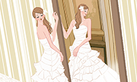 作品NO.F133　ウェディングドレス,結婚式,鏡,女性,控え室,花嫁,女性