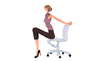 作品NO.i157　オフィスの椅子に座り背中のストレッチをする女性