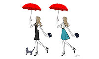 作品NO.iof022　傘をさして猫と歩く女性