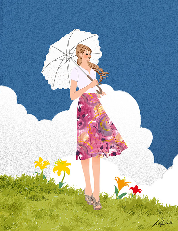 夏、日傘をさす可愛い女の子
