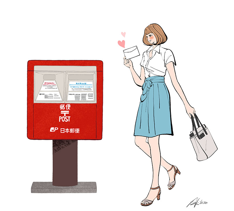 日本郵便,ゆうパケット,ポスト,手紙,荷物,女性向けイラスト