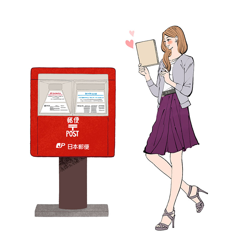 日本郵便,ゆうパケット,ポスト,手紙,荷物,女性向けイラスト