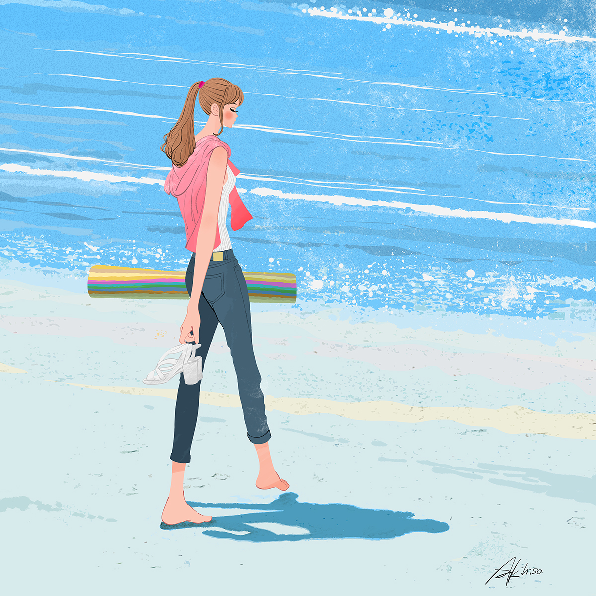 Illustration No Iof2 浜辺を歩く イラストレーターakihisasawadaイラスト デザイン室