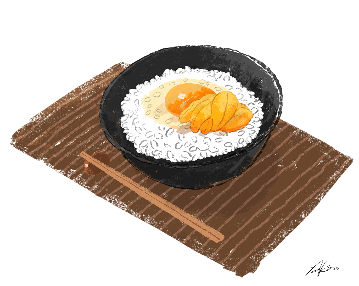 卵かけご飯のイラスト　ウニ載せ