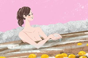 イラスト／冬至・温泉でゆず湯を楽しむ女の子
