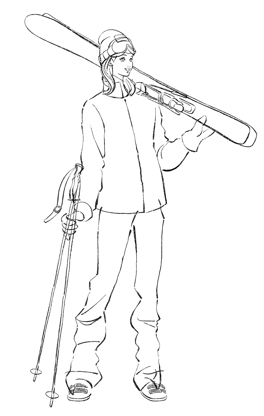 スキーウェアを着た女性のイラスト