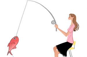 魚釣りをする女性のイラスト